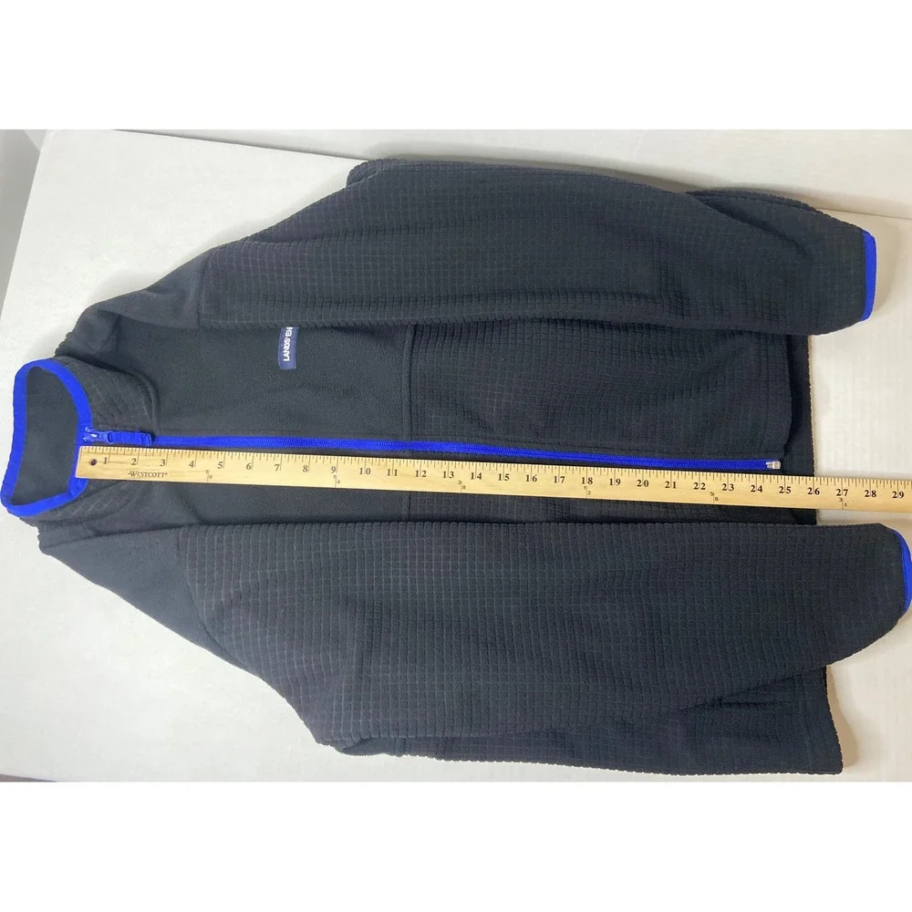 Lands End Black Fleece Jacket Mens Size Medium Zip Up Blue‎ Trim Textured